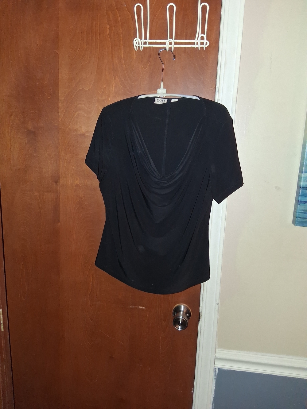 Cato Black Draped V-Neck Short Sleeve Top